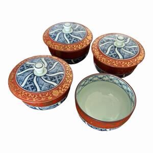 Vtg Japanese Kyo Kiyomizu Lidded Yunomi Tea Cup Set Shonzui Kinrandet Porcelain